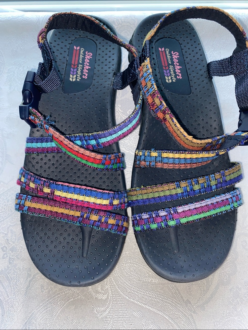 Skechers Reggae Sew Me Boho Woven Strappy Sandals Multicolor, sz. 9-9.5, NWOT